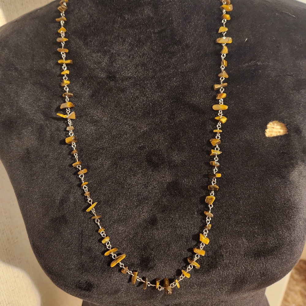 Brown and silver stone necklace 30 inches